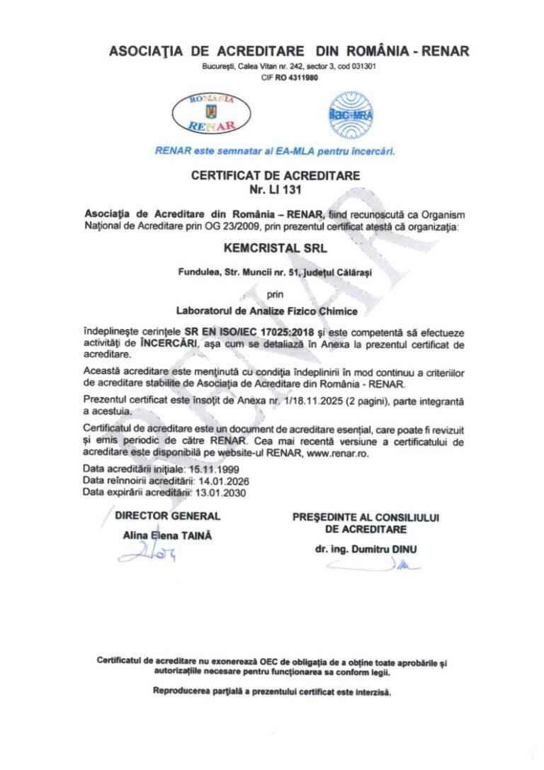 certificat acreditare li131
